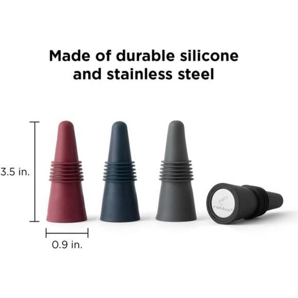 Set of 4 Silicone Wine Bottle Stoppers Reusable Air Tight Seal Multicolor - Picture 2 of 6